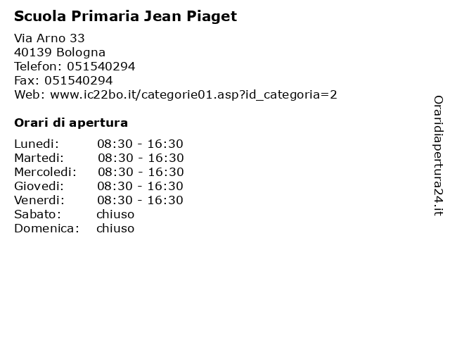 Orari di apertura Scuola Primaria Jean Piaget Via Arno